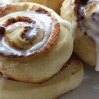 Close up view of fresh-made cinnamon rolls.