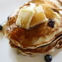 Close up of prepared blueberry pancakes.