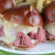 Reuben sliders, prepared.