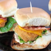 Chicken nugget sliders, prepared on dish.