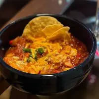Close up of bowl of Texas chili.