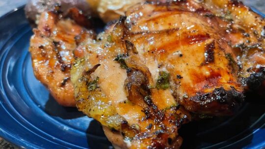 Close up of grilled cilantro lime chicken thighs.
