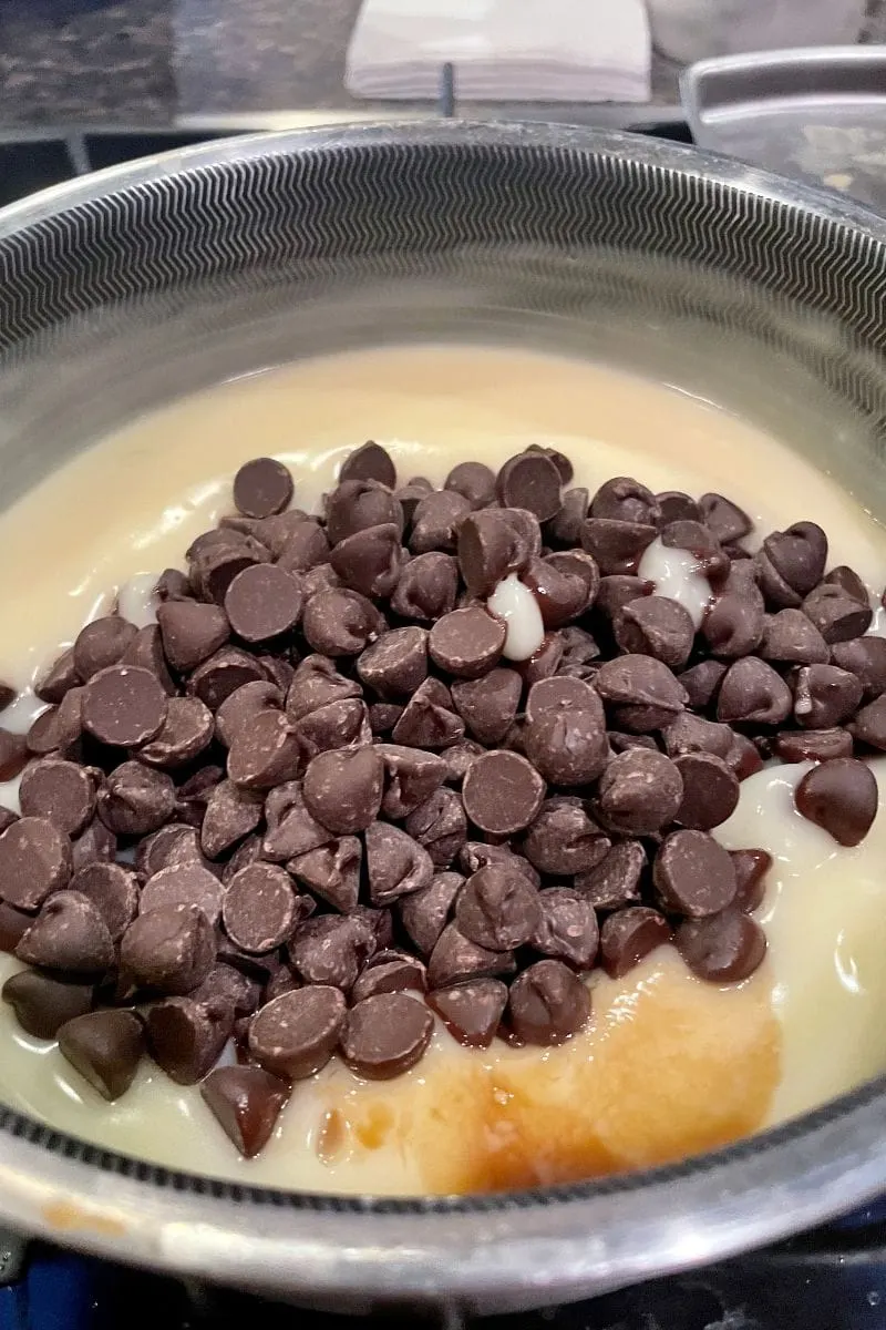 Pie filling with chocolate chips.