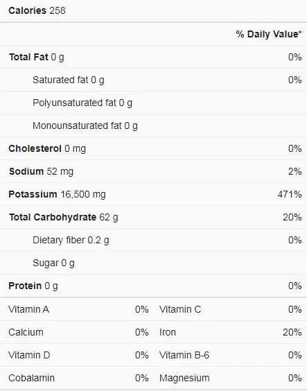 Cream of tatar nutrition facts