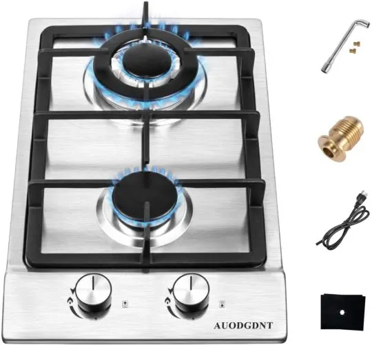 Gas Stove Gas Cooktop 2 Burners,12 Inches Portable Stainless Steel Built-in Gas Hob