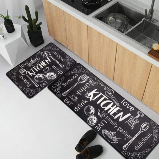 HEBE Anti Fatigue Kitchen Mat Set of 2 Non Slip Thick Cushioned Kitchen Rug Sets with Runner