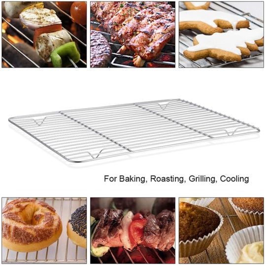 P&P CHEF Cooling Rack Pack of 2, Stainless Steel Baking Racks for Baking Roasting Grilling Drying, Rectangle