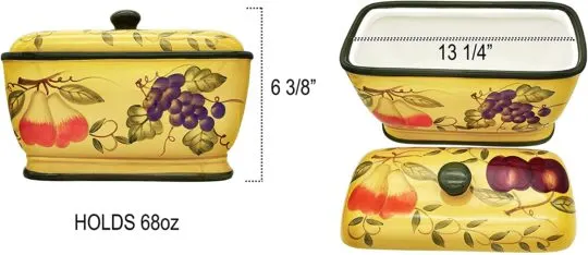 Tuscan Mixed Fruit Collection Deluxe Hand-Painted Toast Bread Box Jar