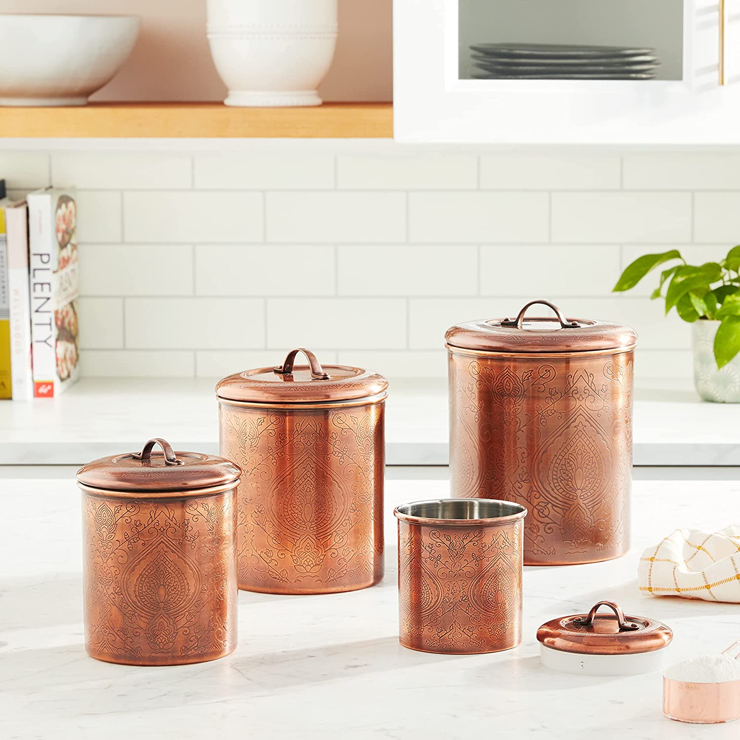 Old Dutch Antique Copper Tangier Etched Canisters