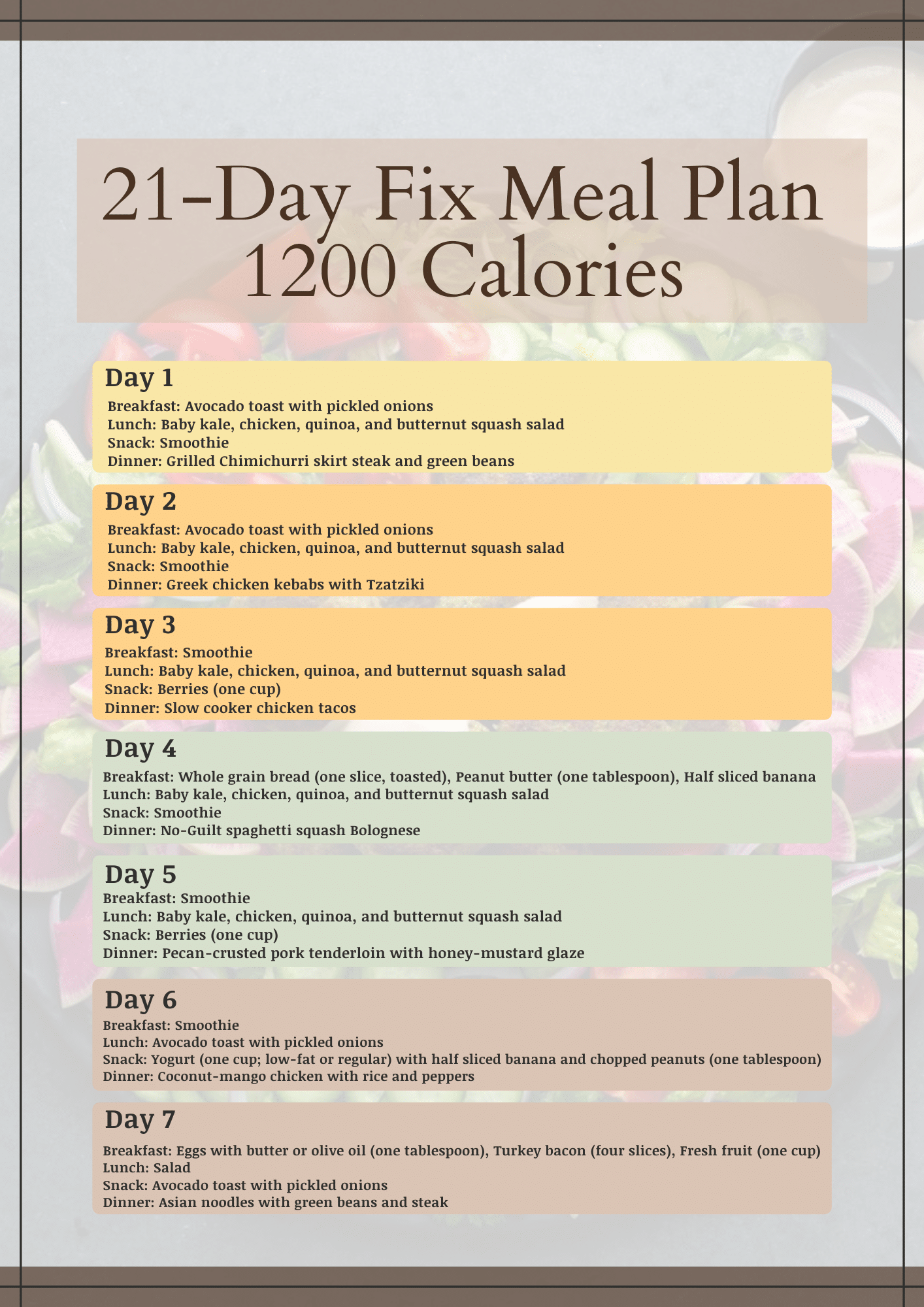 21-Day Fix Meal Plan 1200 Calories