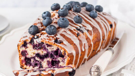 Close up view of huckleberry bread, a recipe that uses huckleberries.