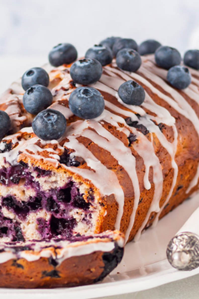 Close up view of huckleberry bread, a recipe that uses huckleberries.