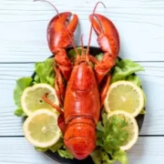 Prepared lobster on a plate.