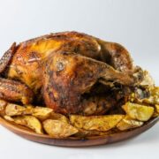 Whole chicken, prepared in air fryer.