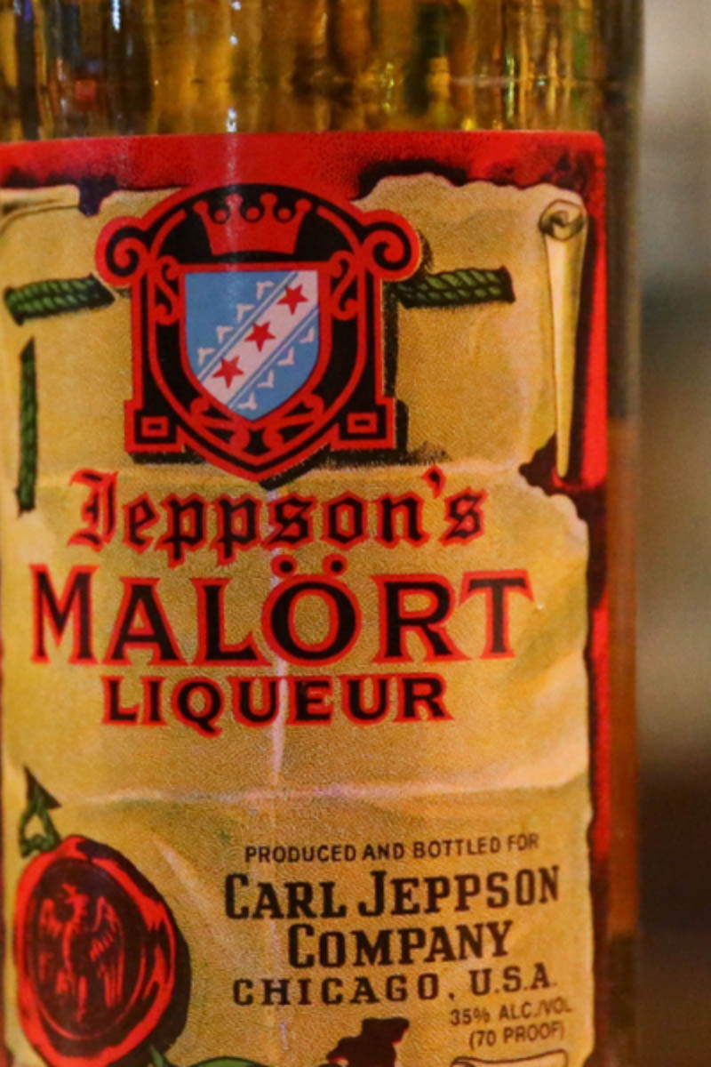 Close up view of Jeppson's Malort liqueur.