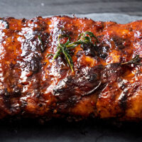 Close up of cooked ribs.