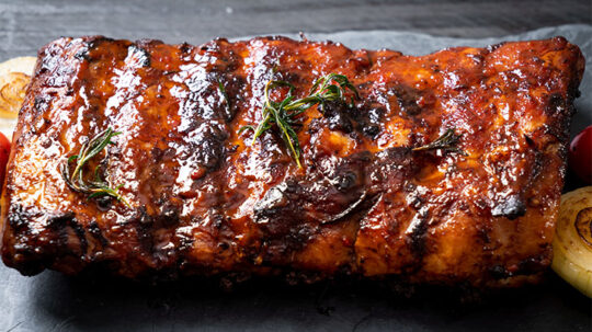 Close up of cooked ribs.