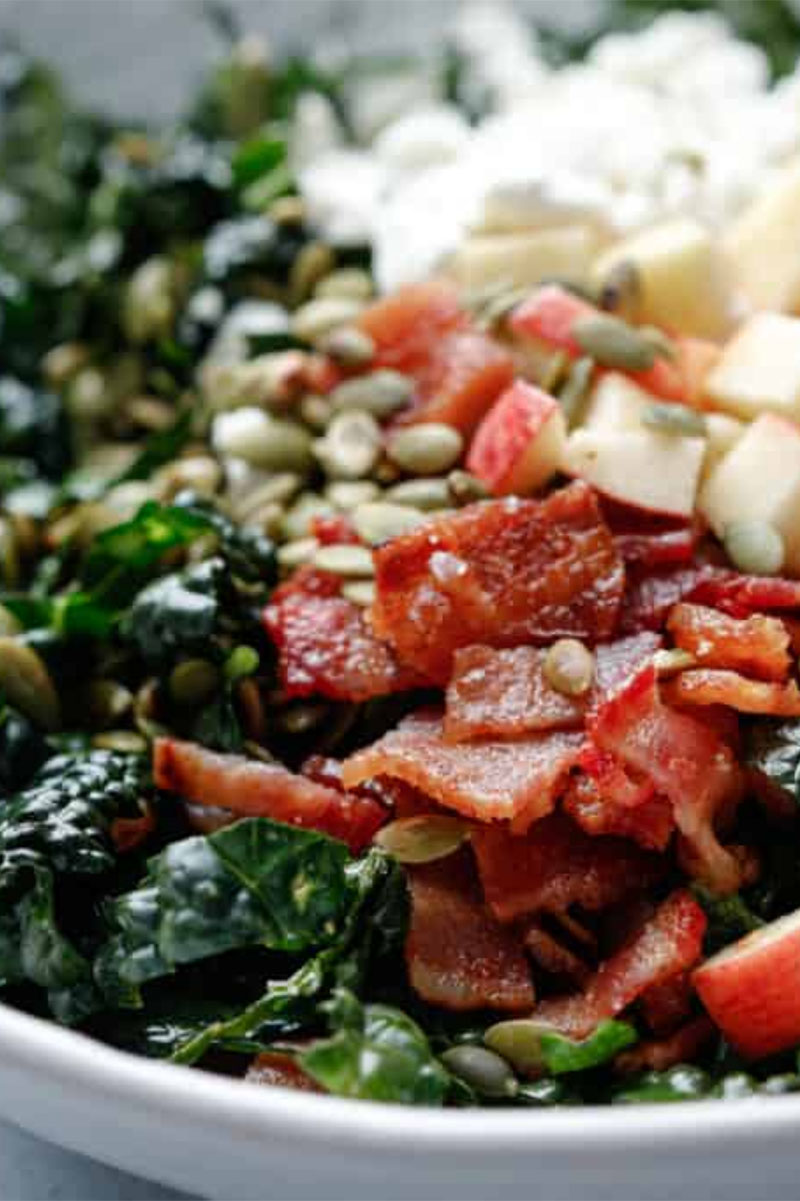 Kale salad with bacon. 