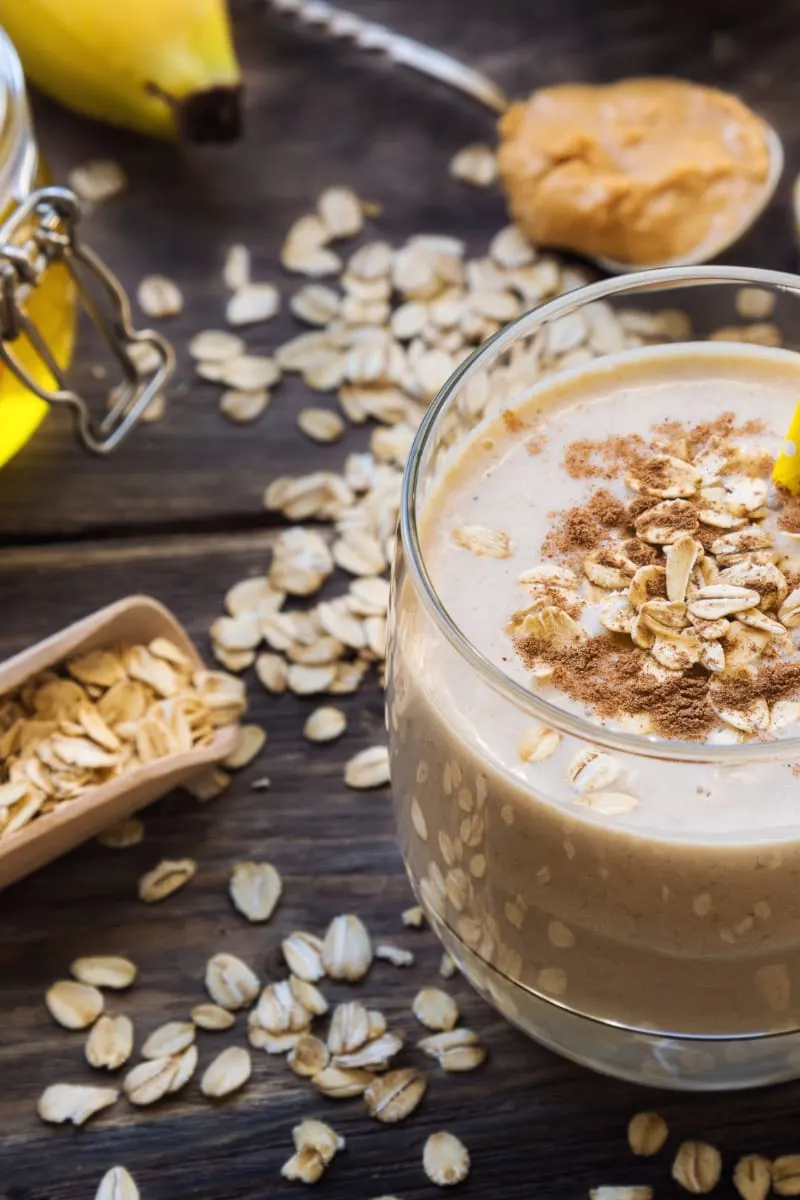 Peanut butter smoothie with oats.