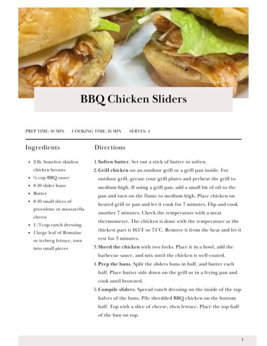 The book of sliders, recipe page.